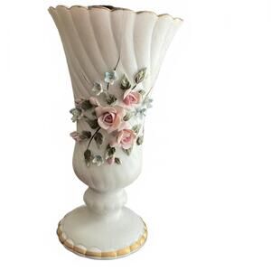 1958 Lefton Pink Rose Pedestal  Vase